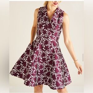 Elegant Floral Dress in Burgundy and White